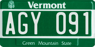 VT license plate AGY091