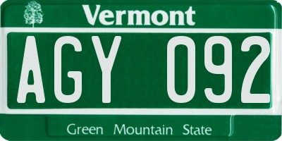 VT license plate AGY092