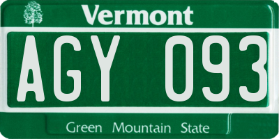 VT license plate AGY093