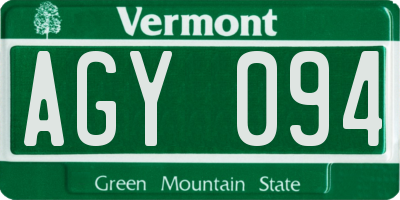 VT license plate AGY094
