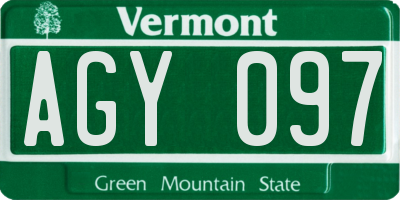 VT license plate AGY097