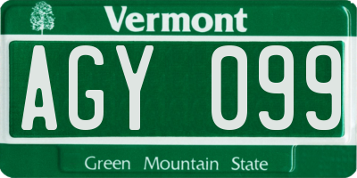 VT license plate AGY099