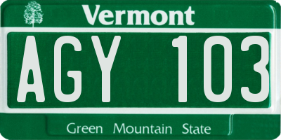 VT license plate AGY103