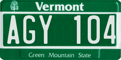 VT license plate AGY104