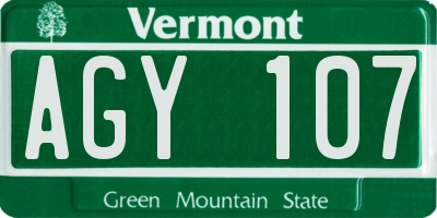 VT license plate AGY107