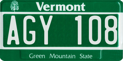 VT license plate AGY108