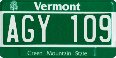 VT license plate AGY109