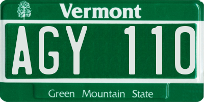 VT license plate AGY110