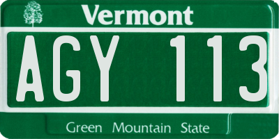 VT license plate AGY113