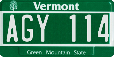 VT license plate AGY114