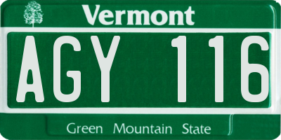 VT license plate AGY116