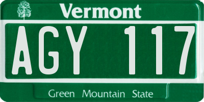 VT license plate AGY117