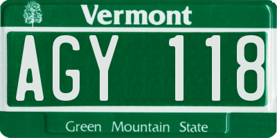 VT license plate AGY118