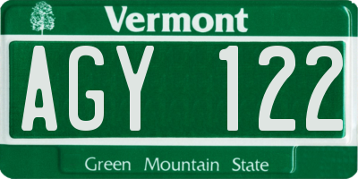 VT license plate AGY122