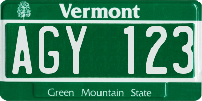 VT license plate AGY123