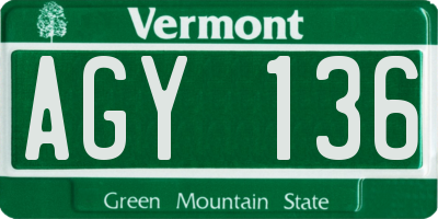 VT license plate AGY136