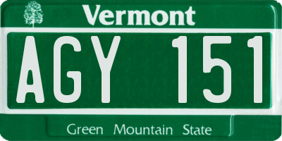 VT license plate AGY151