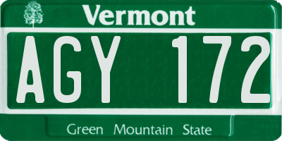 VT license plate AGY172