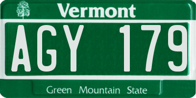 VT license plate AGY179