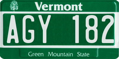 VT license plate AGY182