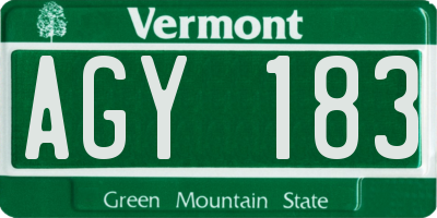 VT license plate AGY183
