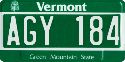 VT license plate AGY184