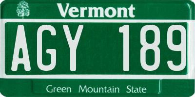 VT license plate AGY189