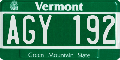 VT license plate AGY192