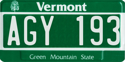 VT license plate AGY193