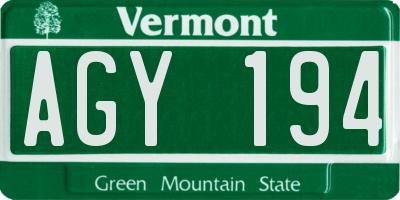 VT license plate AGY194