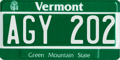 VT license plate AGY202
