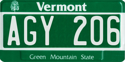 VT license plate AGY206