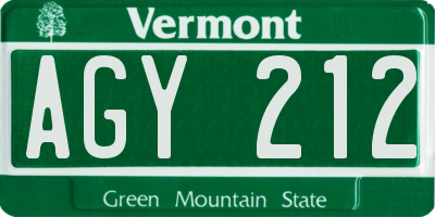 VT license plate AGY212