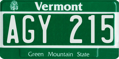 VT license plate AGY215