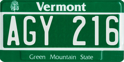 VT license plate AGY216