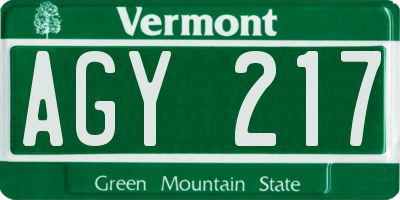 VT license plate AGY217