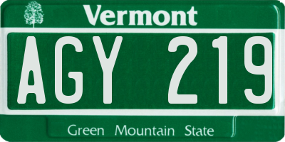 VT license plate AGY219