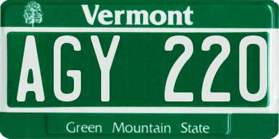 VT license plate AGY220