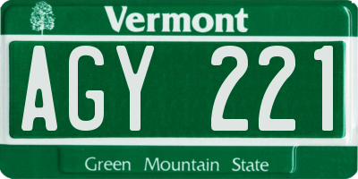 VT license plate AGY221
