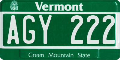 VT license plate AGY222