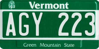 VT license plate AGY223