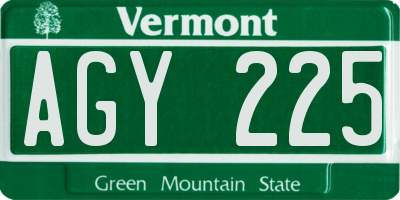 VT license plate AGY225