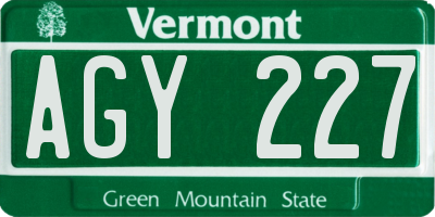VT license plate AGY227
