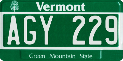VT license plate AGY229