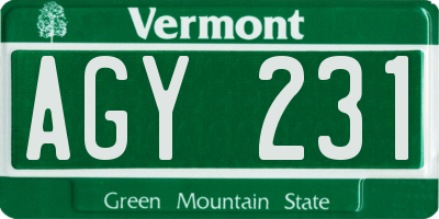 VT license plate AGY231