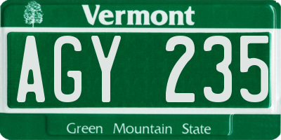 VT license plate AGY235