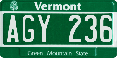 VT license plate AGY236