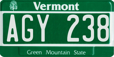 VT license plate AGY238
