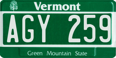 VT license plate AGY259