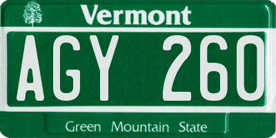 VT license plate AGY260